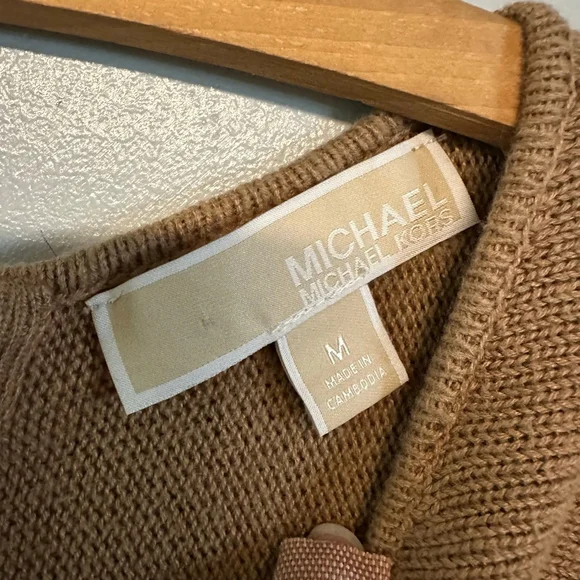 Women's Michael Kors Brown Crew Neck Sweater size medium zipper accents knitted - Picture 2 of 8